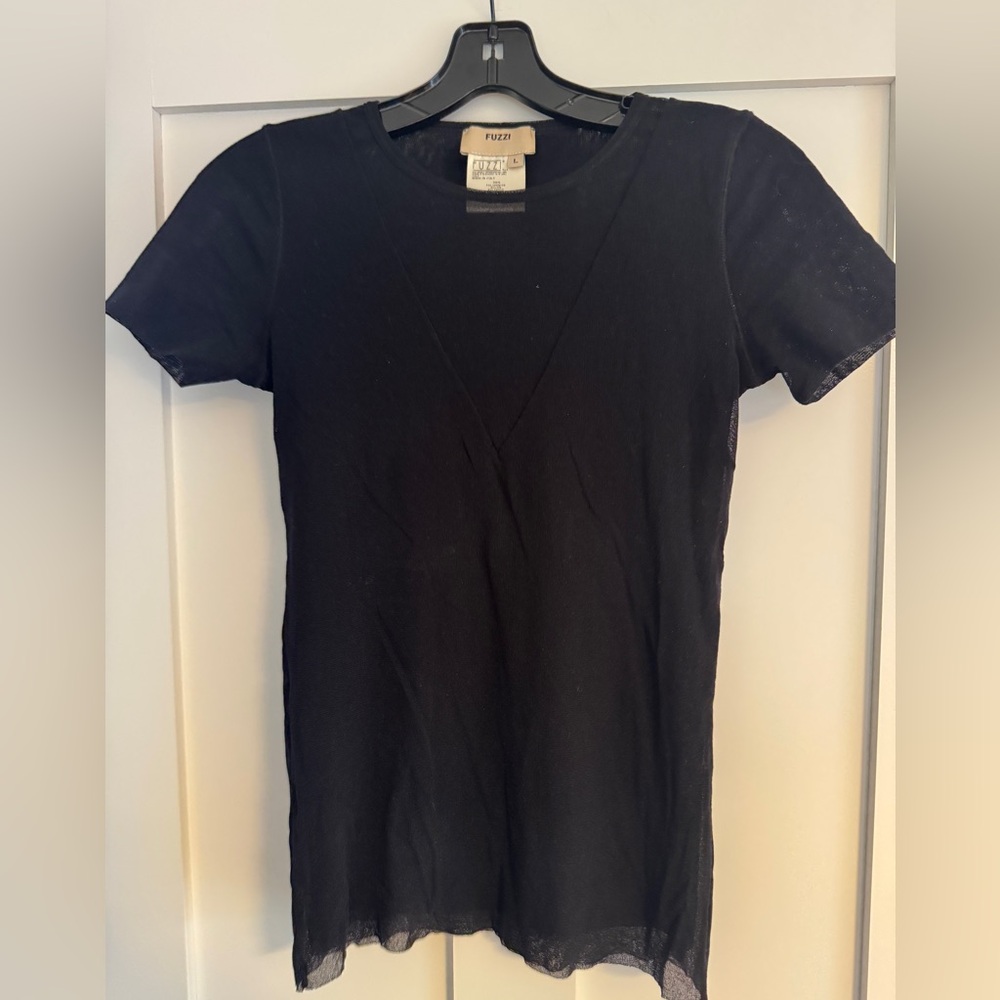 Fuzzi Black Short Sleeve stretch mesh Tee